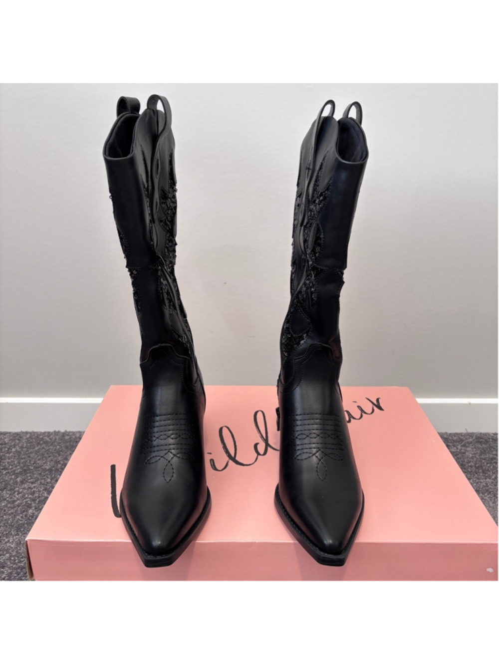 Wild Pair Women's Size 9 Black Cowboy Boots w/ Sequin Sparkle Details NIB - Picture 6 of 13